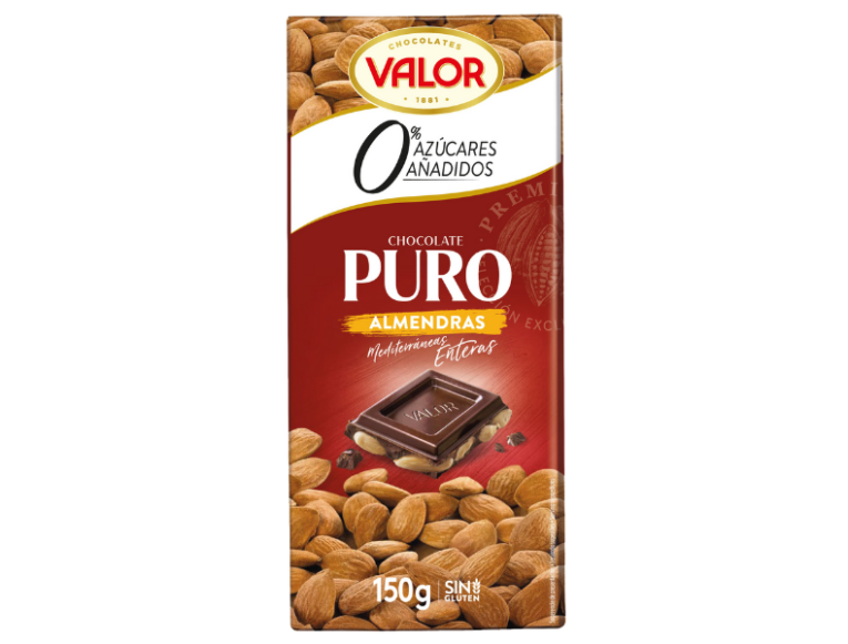 CHOCO. VALOR PURO Y ALMENDRAS 0% AZUCARES AÑADIDOS 150 G